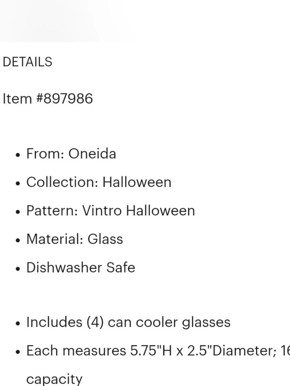 Oneida Vintro Halloween Glass Tumbler Set 4 Clear Black Skull Bat Skeleton NEW